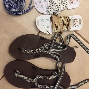 Sseko ribbon sandals with 5 ribbon sets